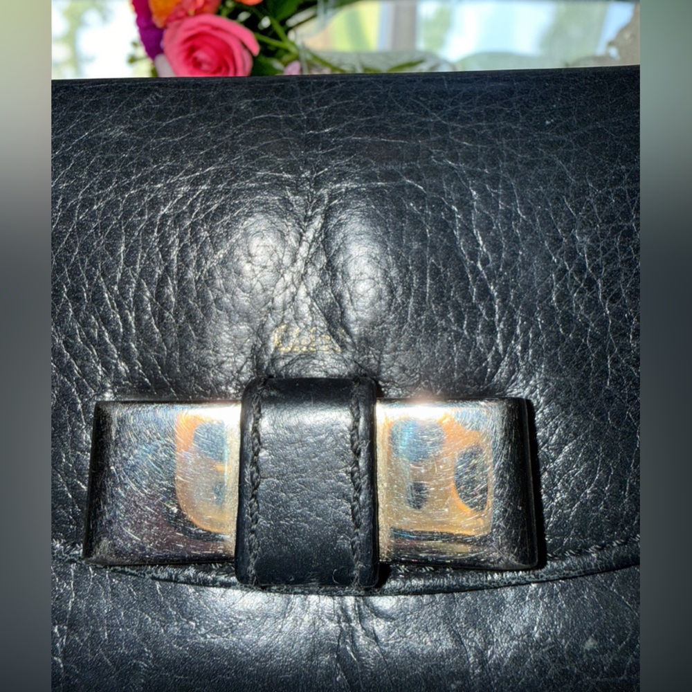 Chloe Black Leather Long Wallet with Metal Bow - Picture 8 of 8